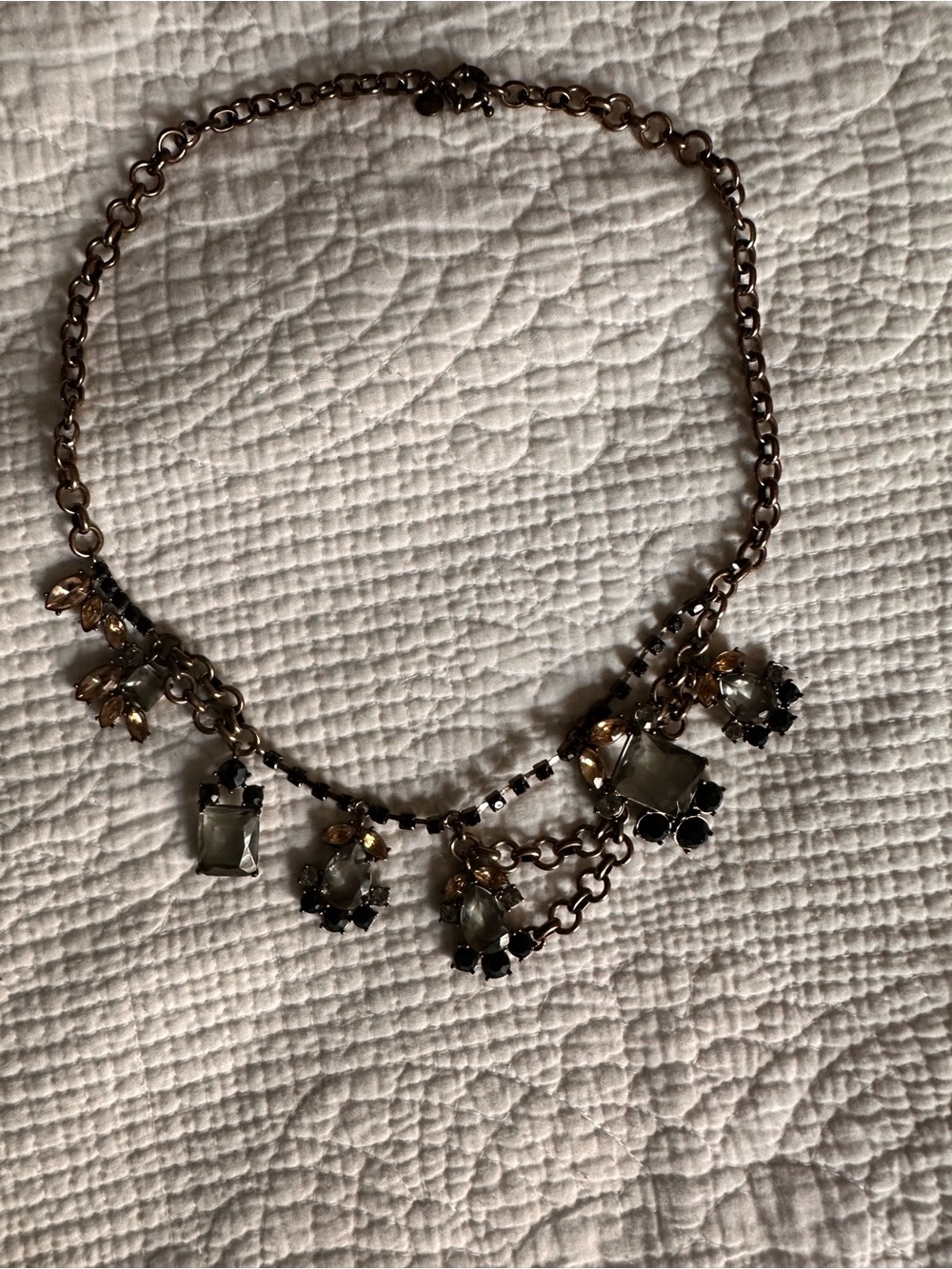 Gold-Tone Multi Gem Cluster Necklace - Black & Smoky Gray